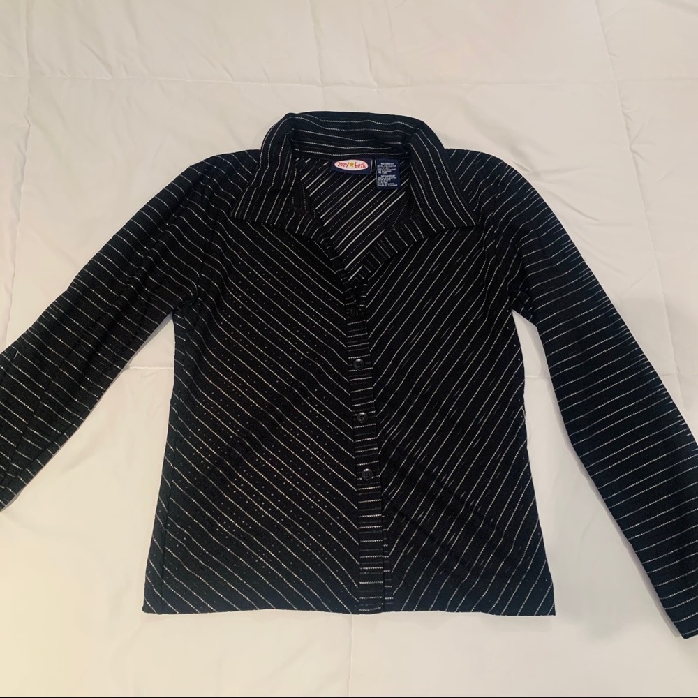 Zoey & Beth Black Stripe See Through Button Down Size Medium